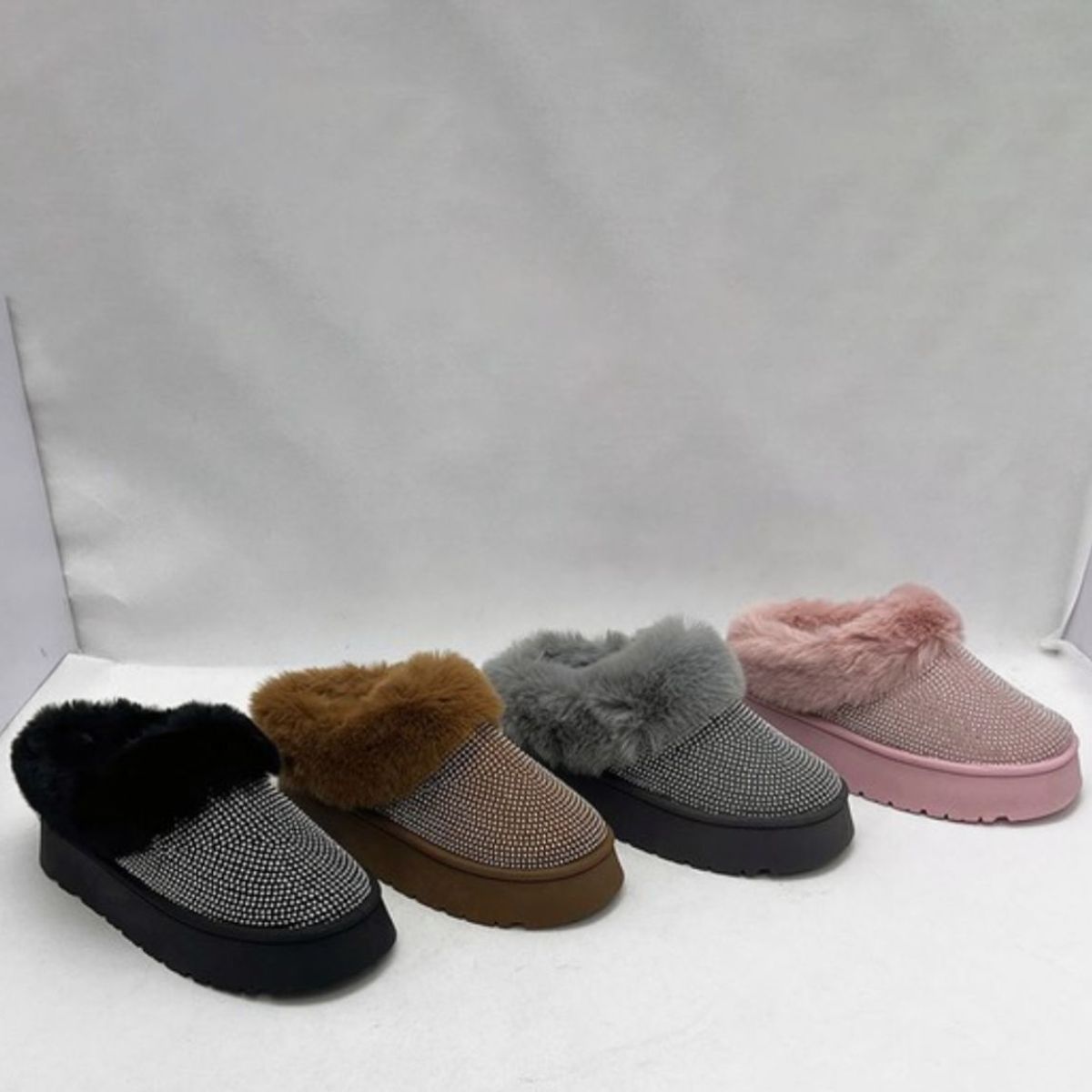 WILD DIVA Embellished Faux Fur Platform Booties