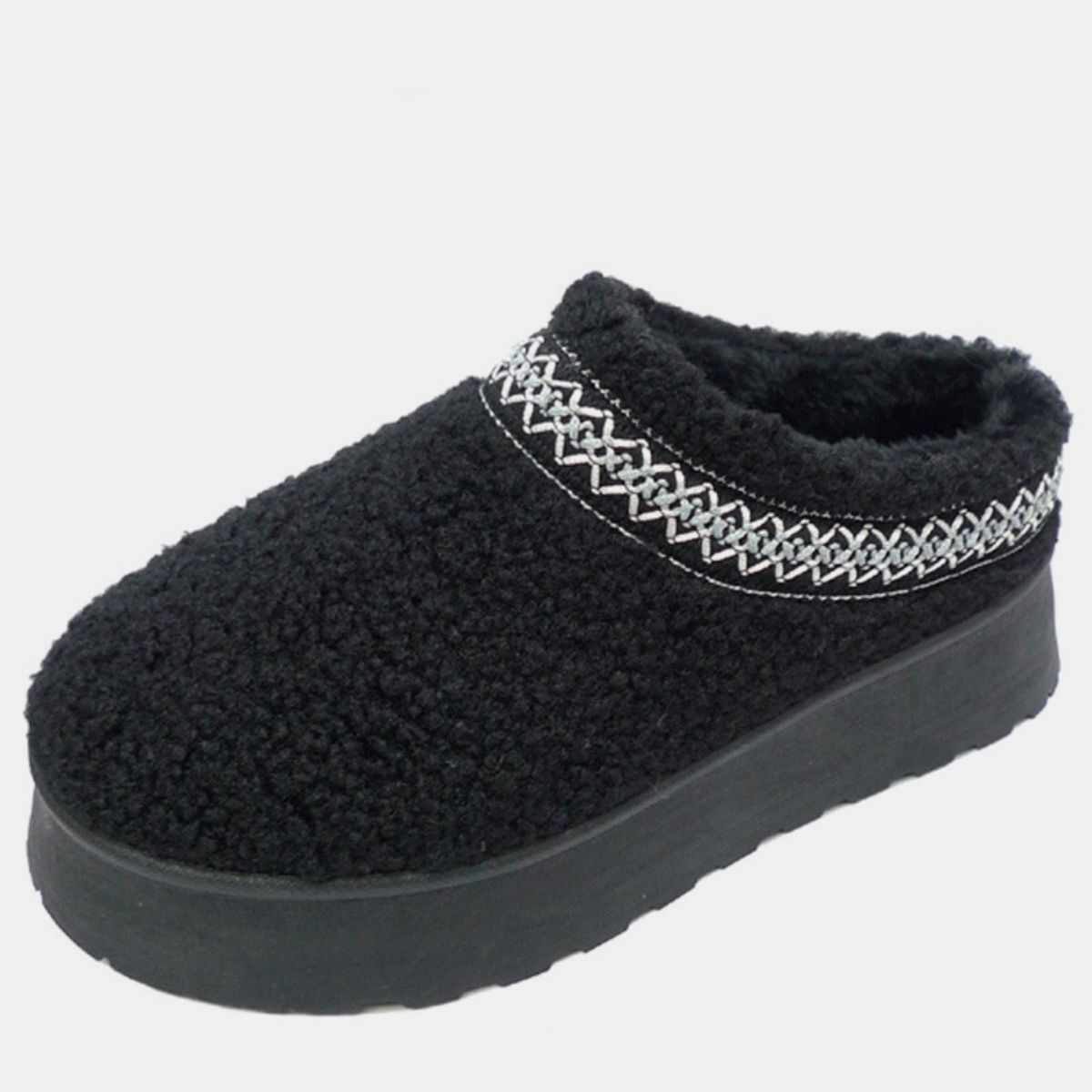 WILD DIVA Embroidered Trim Platform Sherpa Boots
