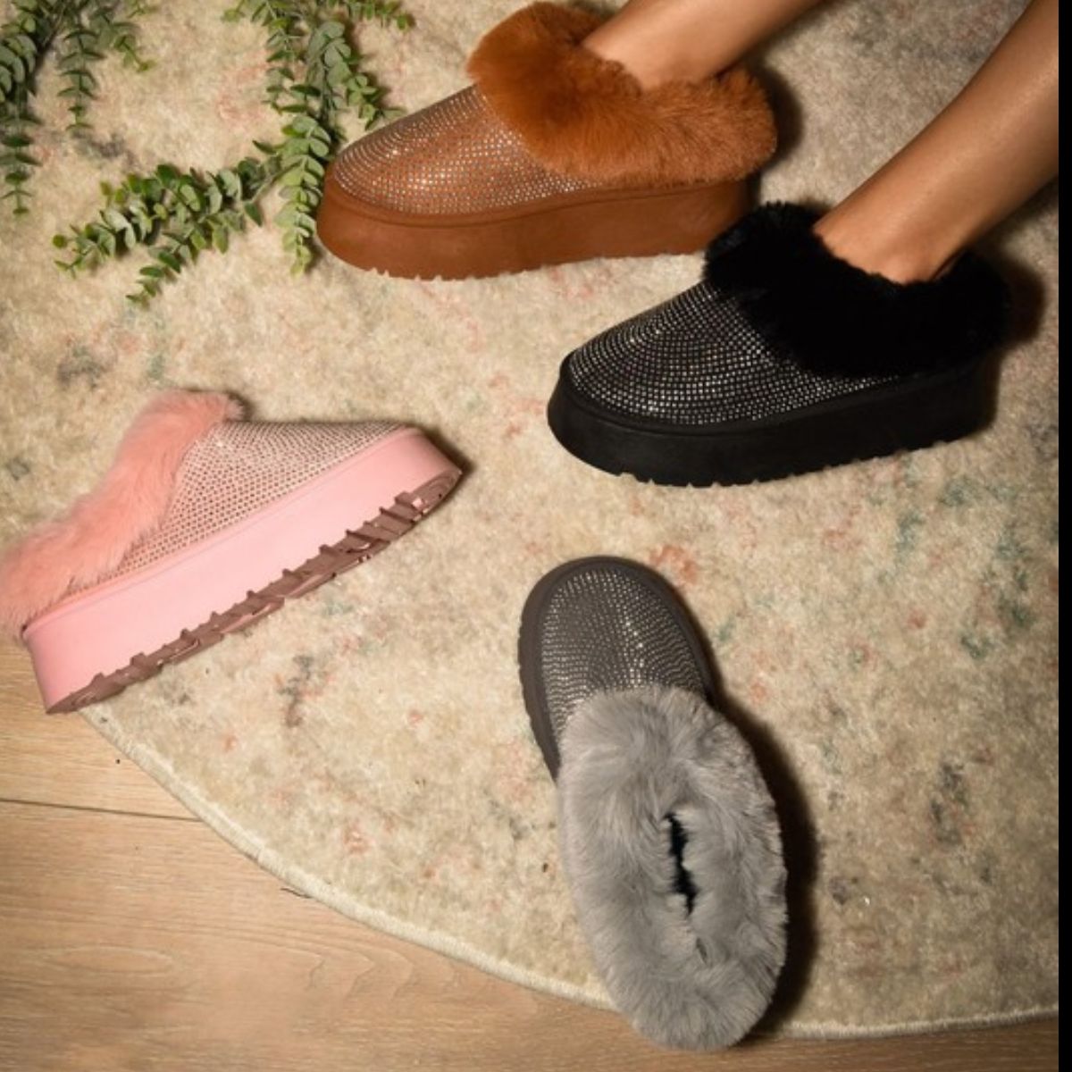 WILD DIVA Embellished Faux Fur Platform Booties