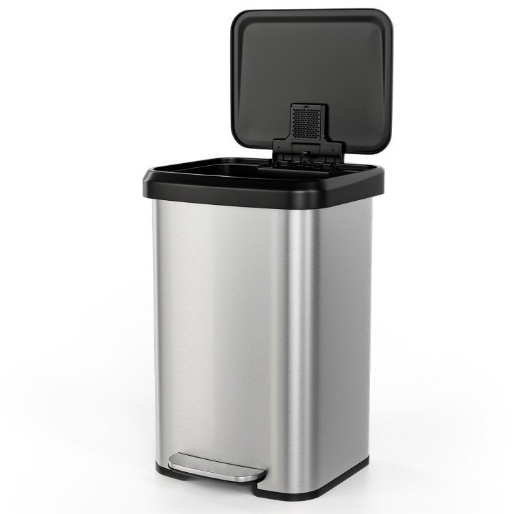 Shapelx 13-Gallon Silver Stainless Steel Step Trash Can with Soft Close Lid