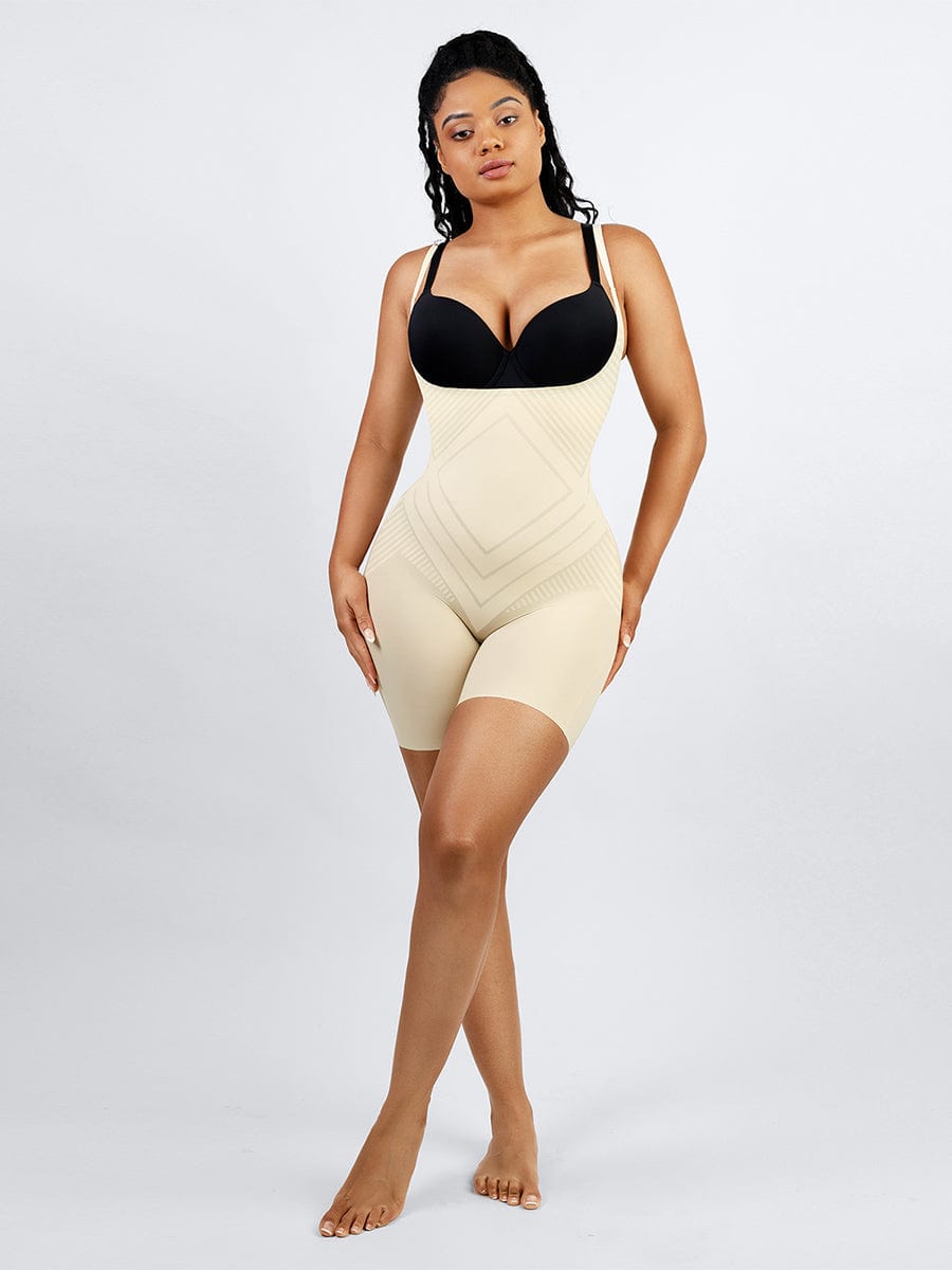 Wholesale Liquid Spandex Open-Bust Mid-Thigh Shaping Boyshort Bodysuit