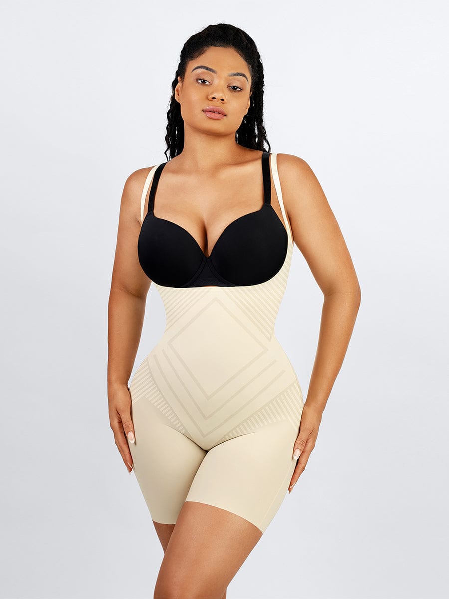 Wholesale Liquid Spandex Open-Bust Mid-Thigh Shaping Boyshort Bodysuit