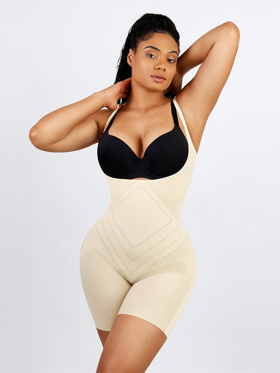 Wholesale Liquid Spandex Open-Bust Mid-Thigh Shaping Boyshort Bodysuit