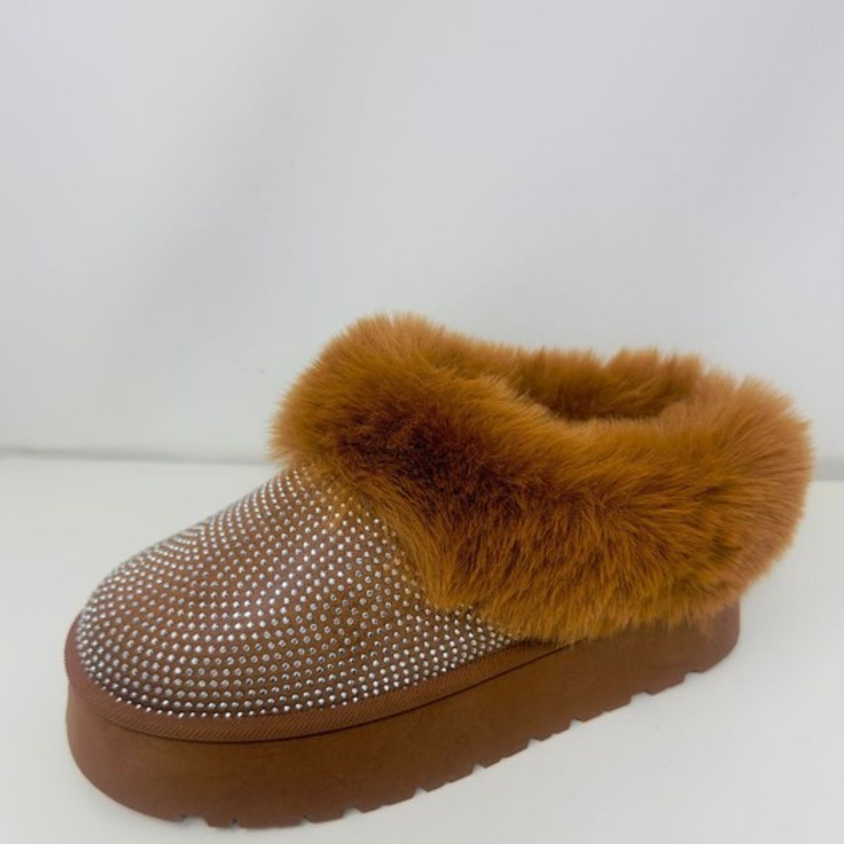WILD DIVA Embellished Faux Fur Platform Booties
