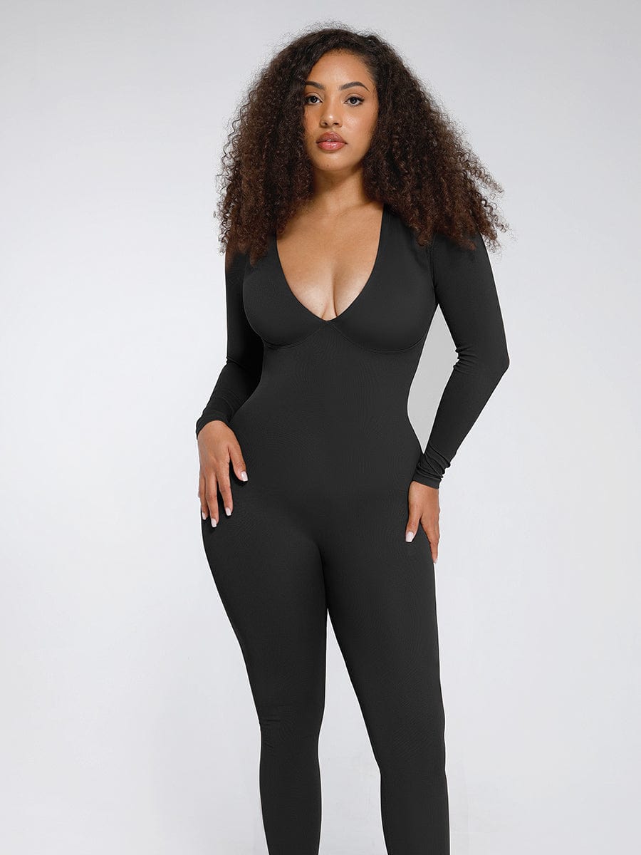 SHAPELX - Seamless Deep V Tummy Control Waist Cinching Catsuit
