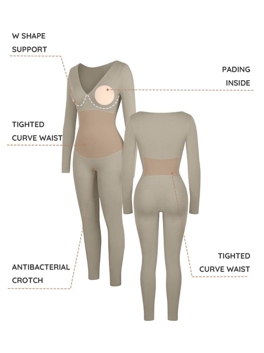 SHAPELX - Seamless Deep V Tummy Control Waist Cinching Catsuit