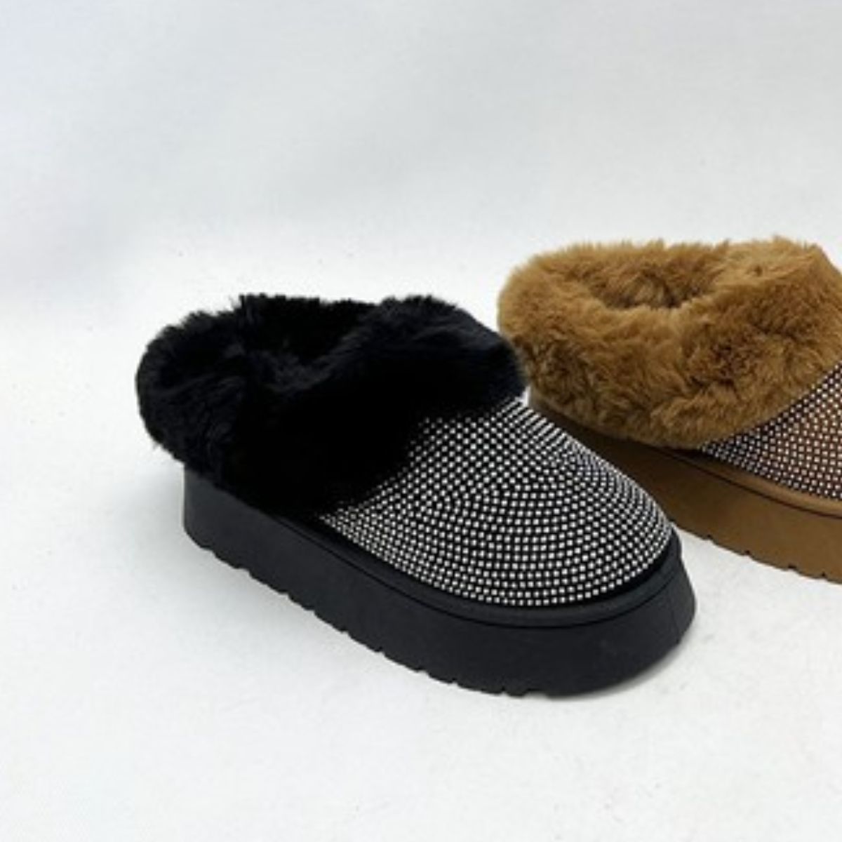 WILD DIVA Embellished Faux Fur Platform Booties
